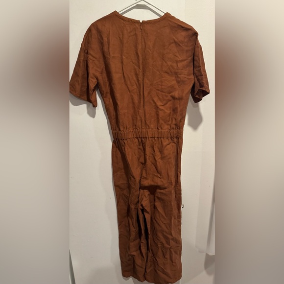 Eileen Fisher Organic Linen Tencel Slub Jumpsuit crop rust cumin pockets rare XS - Picture 5 of 7